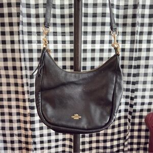 Coach Black Leather Shoulder Bag with Gold Accents